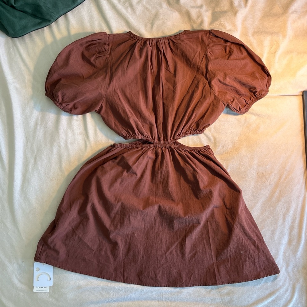 Brown Puff Sleeve Dress